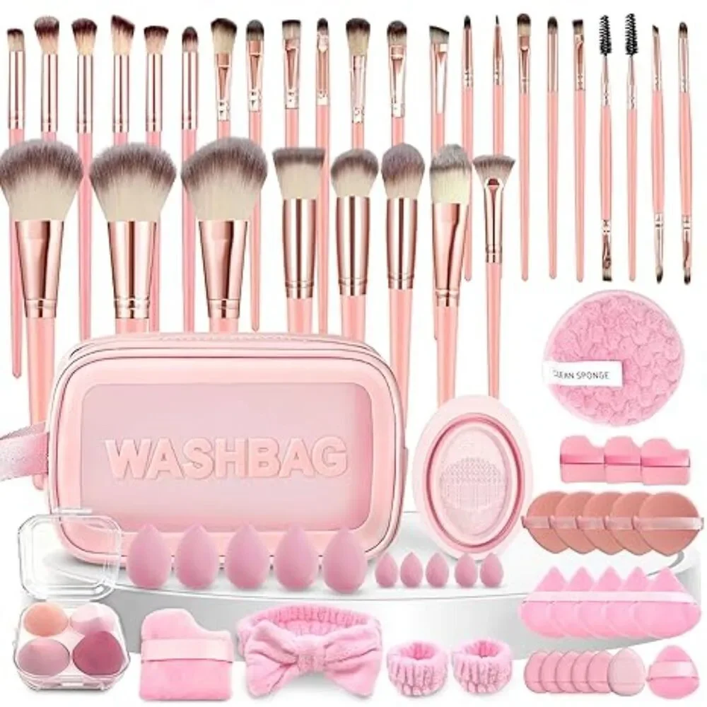70Pcs Pink Professional Multi-Functional Makeup Brushes & Tools Set Kit